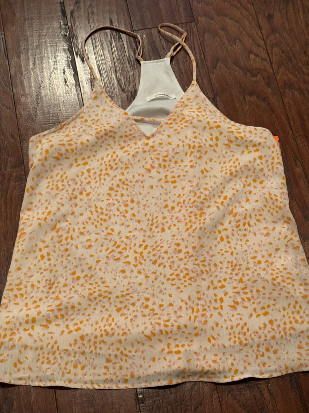 Lightweight White & Yellow Printed V-Neck Camisole